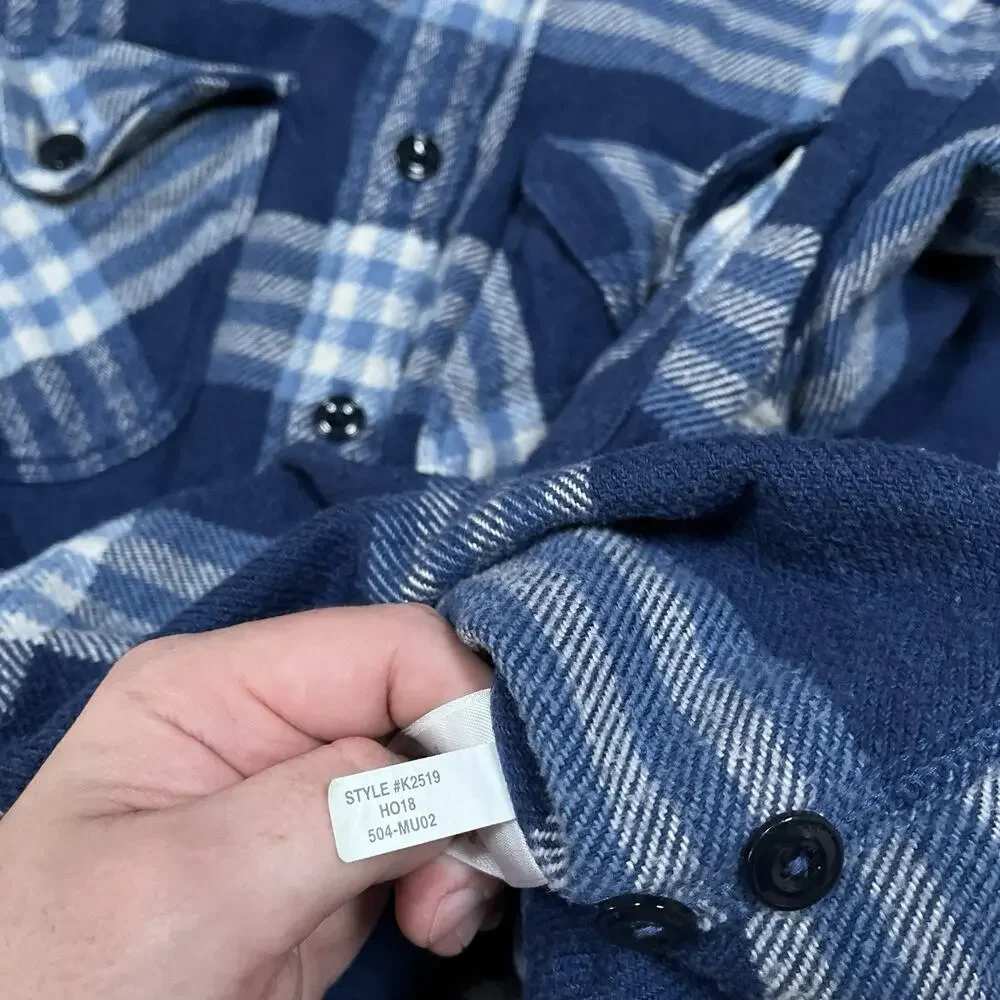 J.Crew Wallace & Barnes Heavyweight Flannel Plaid Shirt Small Blue White K2519
